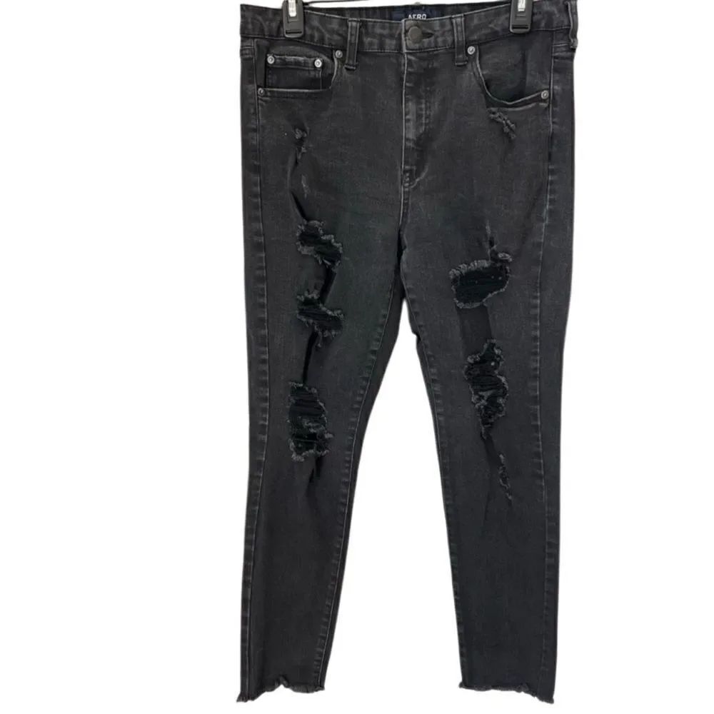 Aero high rise distressed skinny jeans black wash size 14